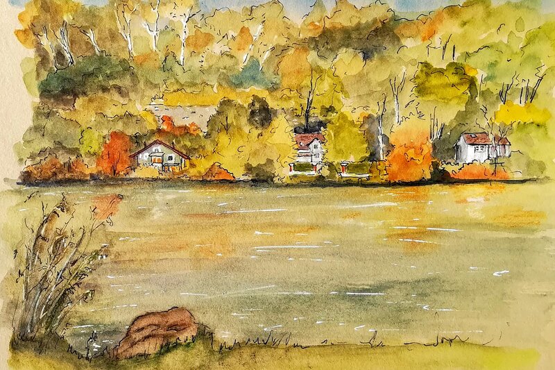 Houses by a Lake — Yellow