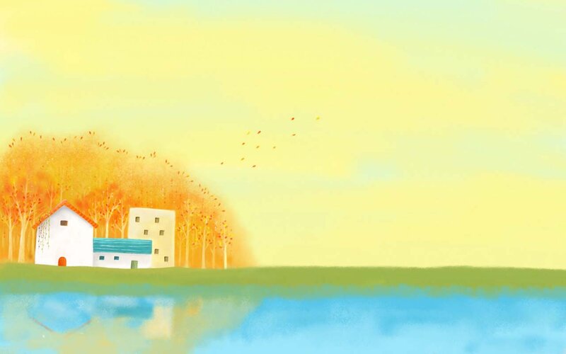 Houses by Autumn Trees
