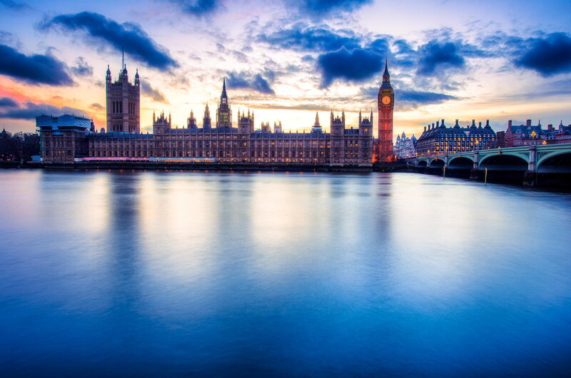 Houses of Parliament — Blue, Dramatic, Sunset, Photograph