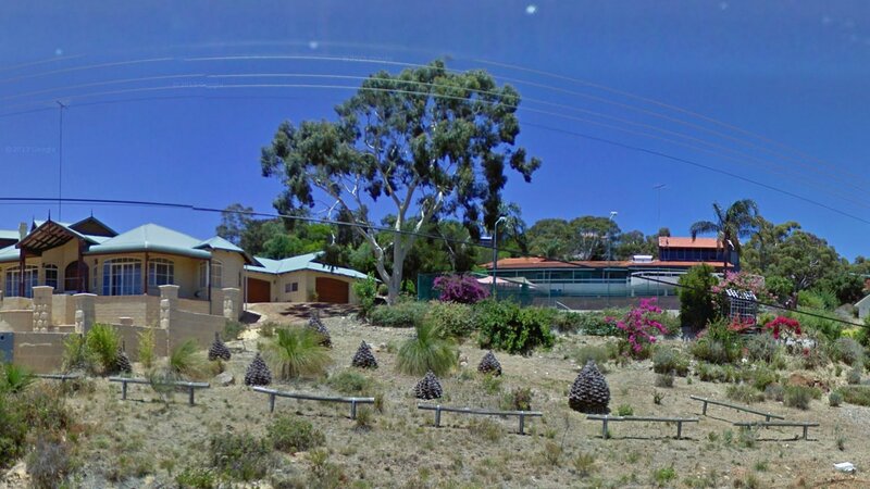 Houses on a Hillside — Blue, Sunny