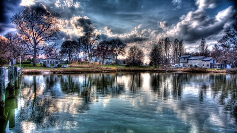Houses on a Lake Shore