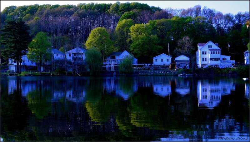 Houses on Lake Shore — Blue, Serene