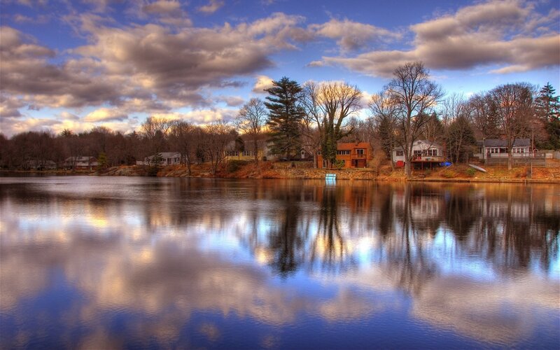 Houses on Lake Shore — Blue