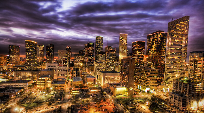 Houston Skyline at Dusk — Purple, Dramatic