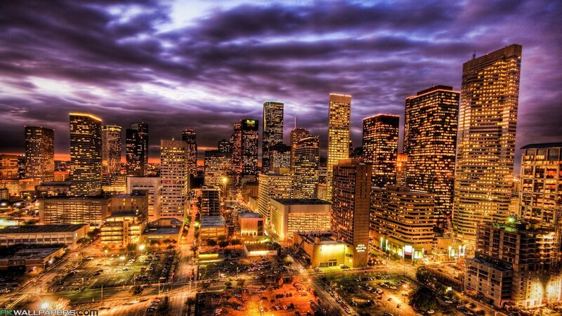 Houston Skyline at Dusk — Purple