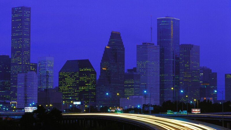 Houston Skyline at Night — Blue, Calm