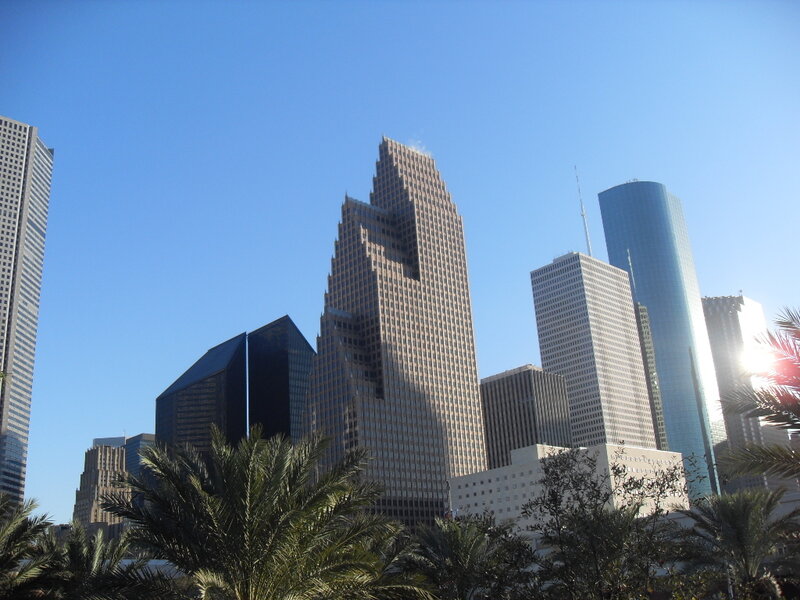 Houston skyline with palm trees