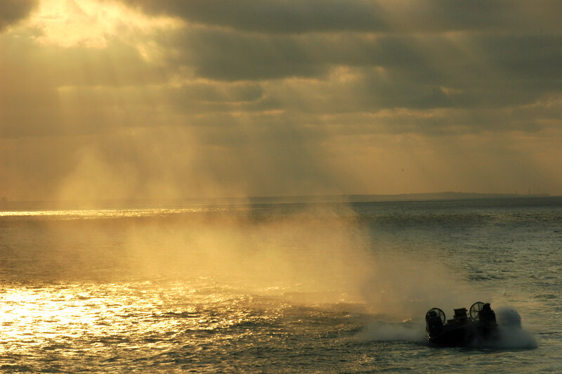 Hovercraft at sunset