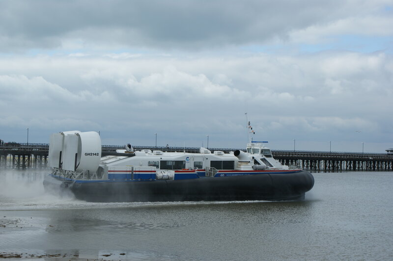 Hovercraft near a pier