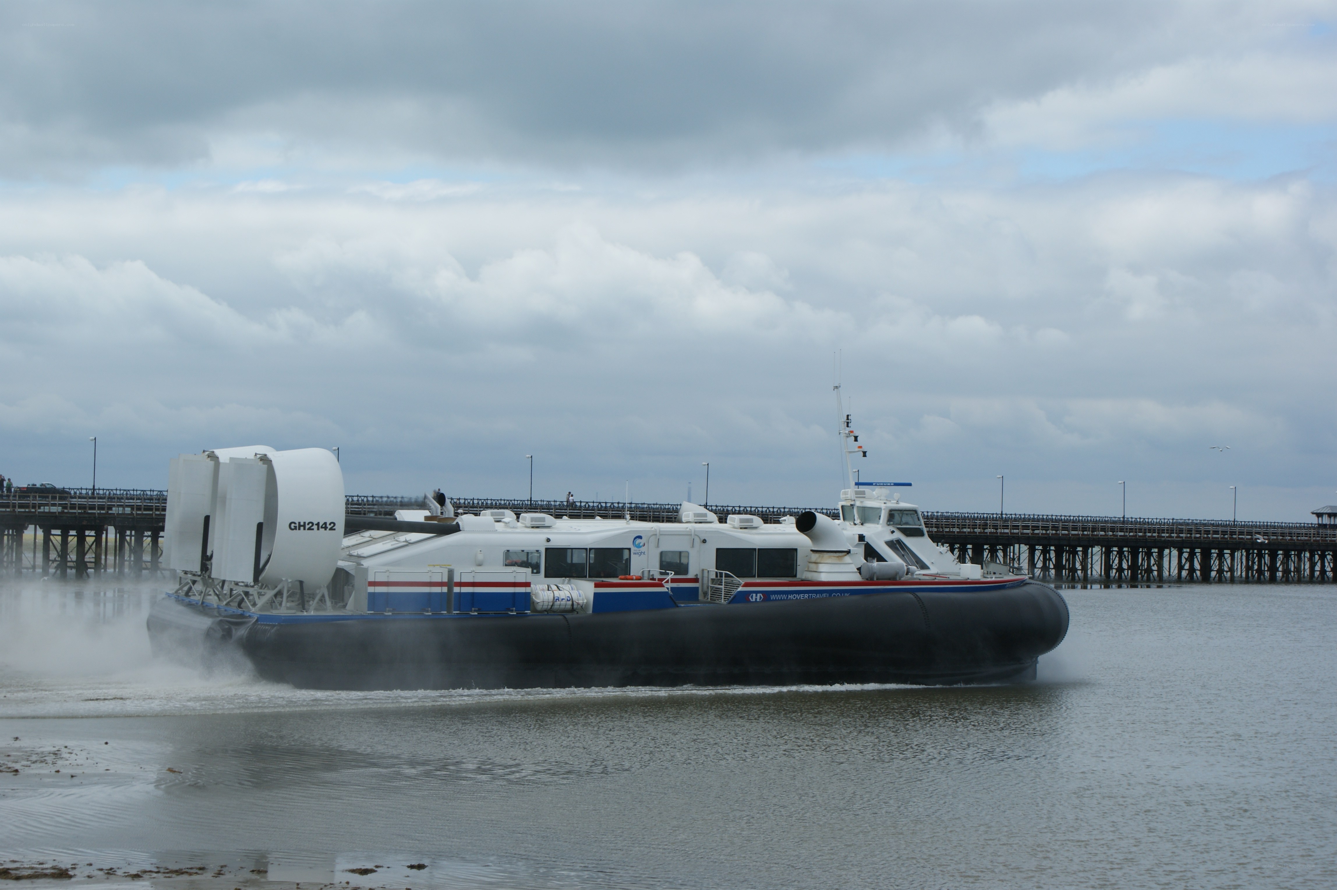 Hovercraft near a pier