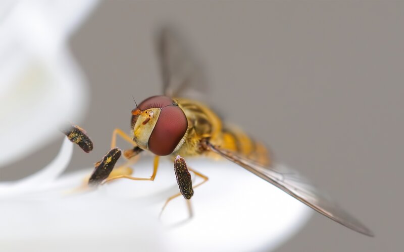 Hoverfly on White Flower — Calm