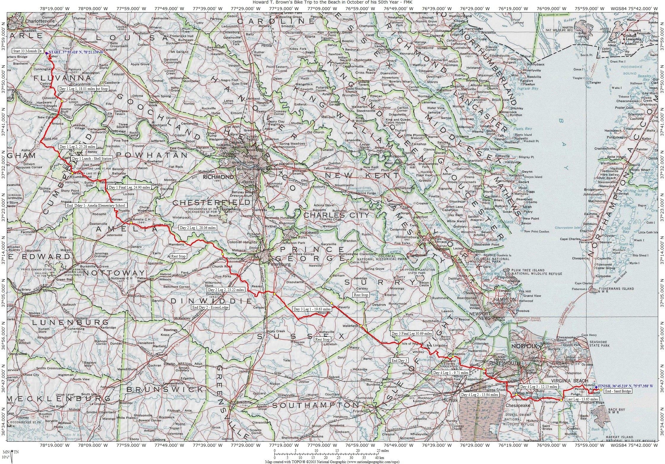 Howard Brown's Bike Trip Map