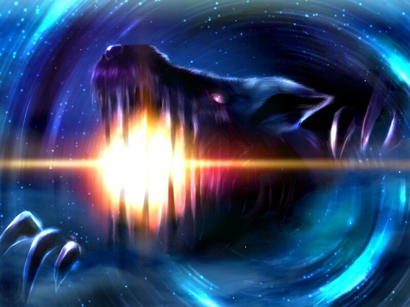 howling wolf in cosmic storm
