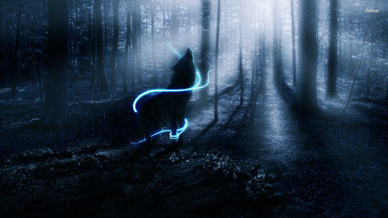 Howling Wolf in Forest — Blue