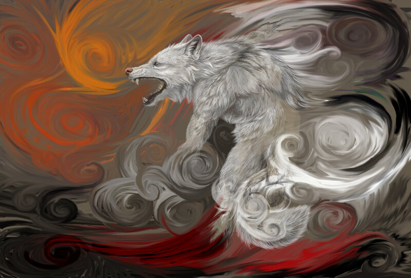 howling wolf in storm