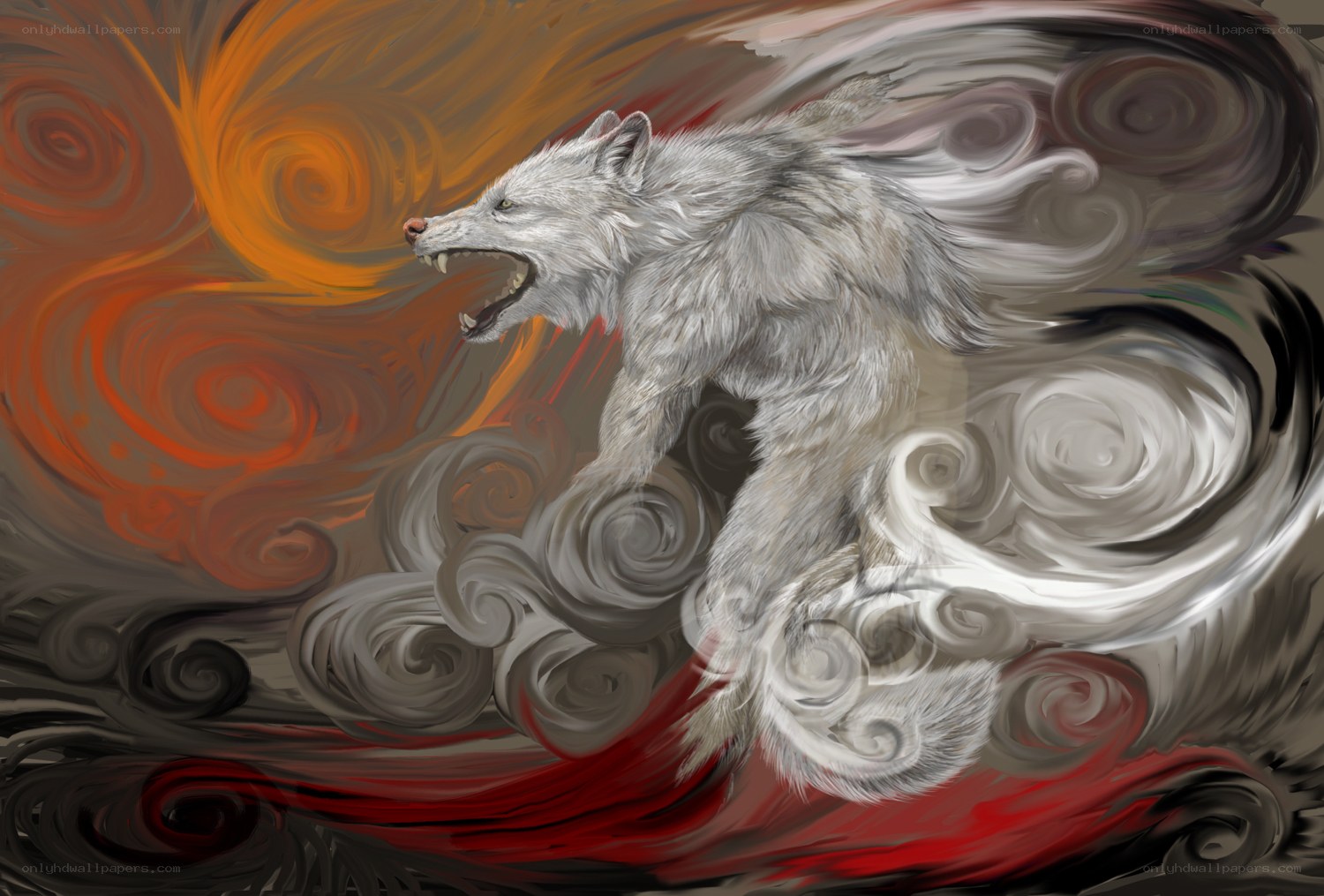 howling wolf in storm