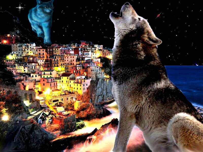 Howling Wolf on Cliff — Blue