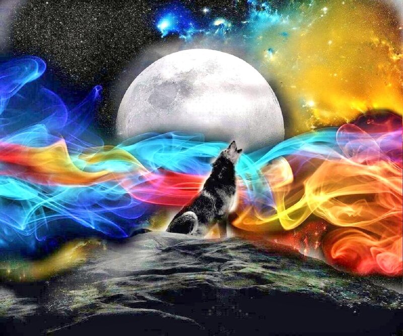 Howling Wolf on Rock — Blue