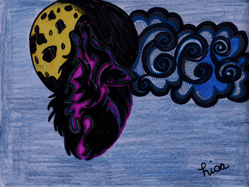 Howling Wolf under Moon — Blue, Dramatic
