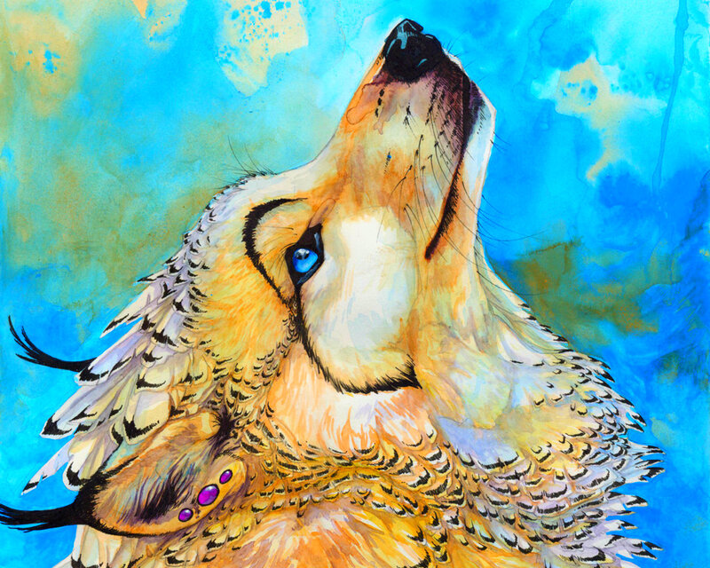 Howling Wolf with Blue Eyes