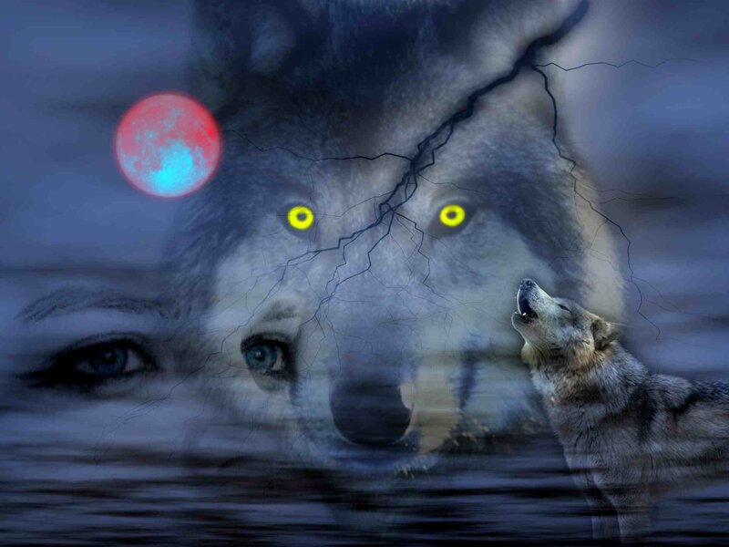 Howling Wolf with Glowing Eyes