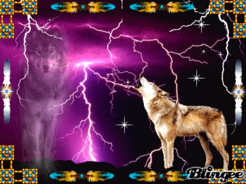 Howling Wolf with Lightning — Purple