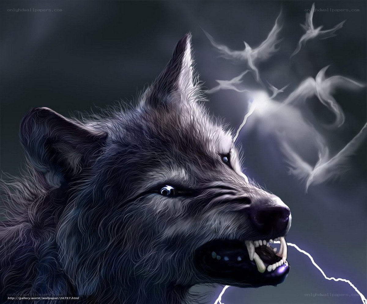 howling wolf with lightning