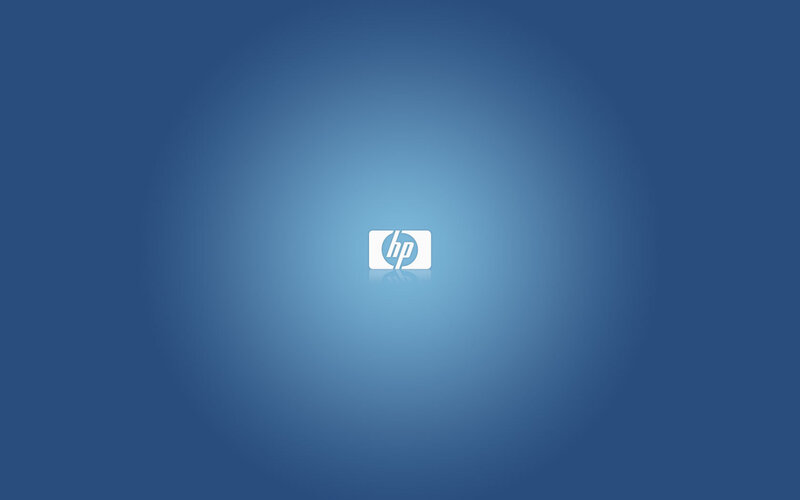 HP logo on blue background