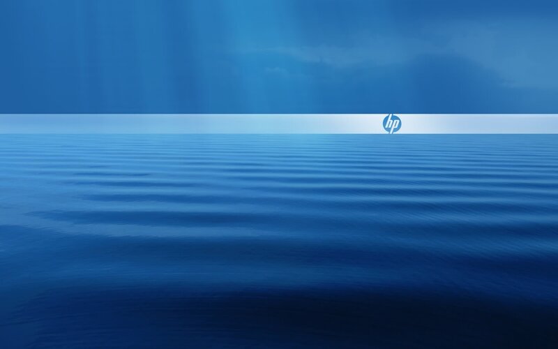 HP logo on blue water