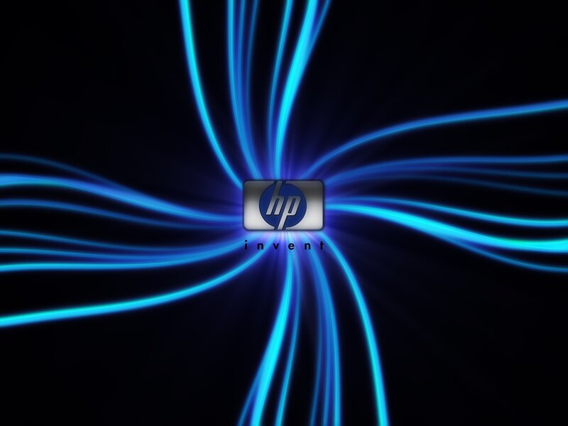 HP logo with blue light streaks