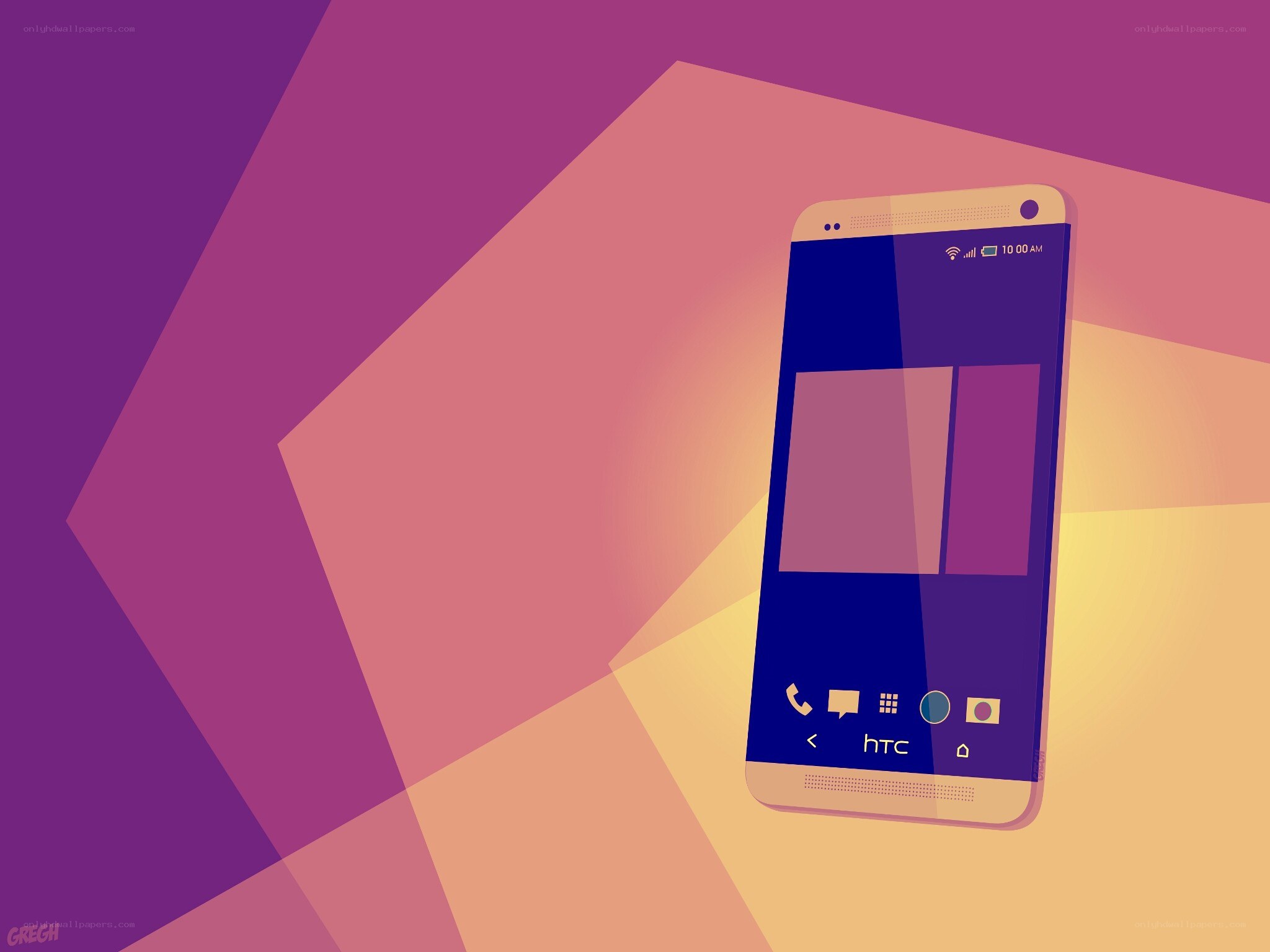 HTC phone on colorful background