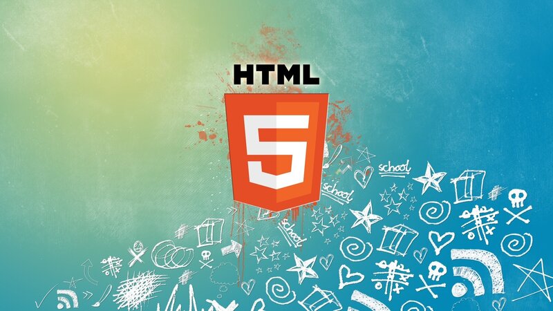 HTML5 Logo with Doodles — Blue, Playful, Digital Art