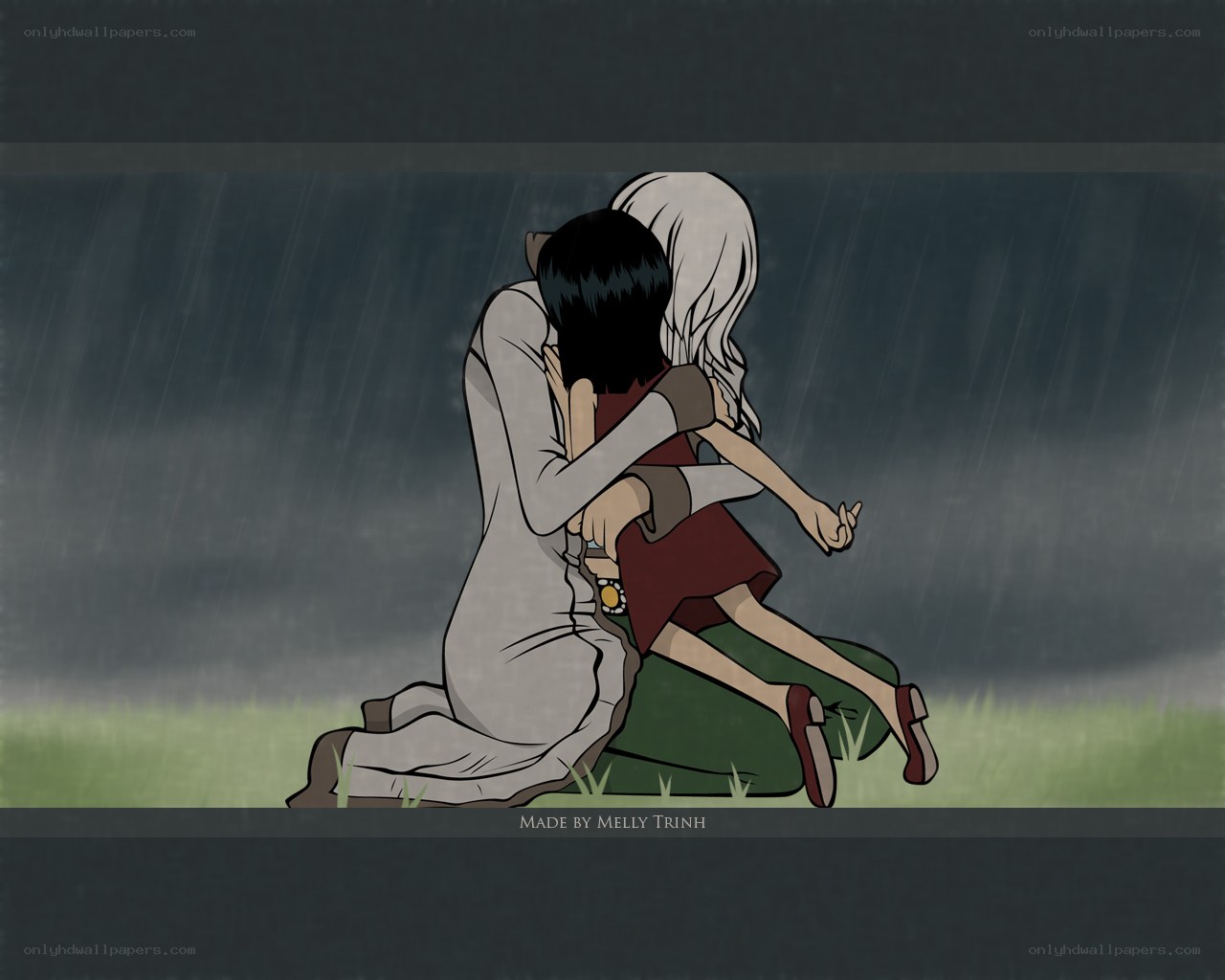 hug in the rain