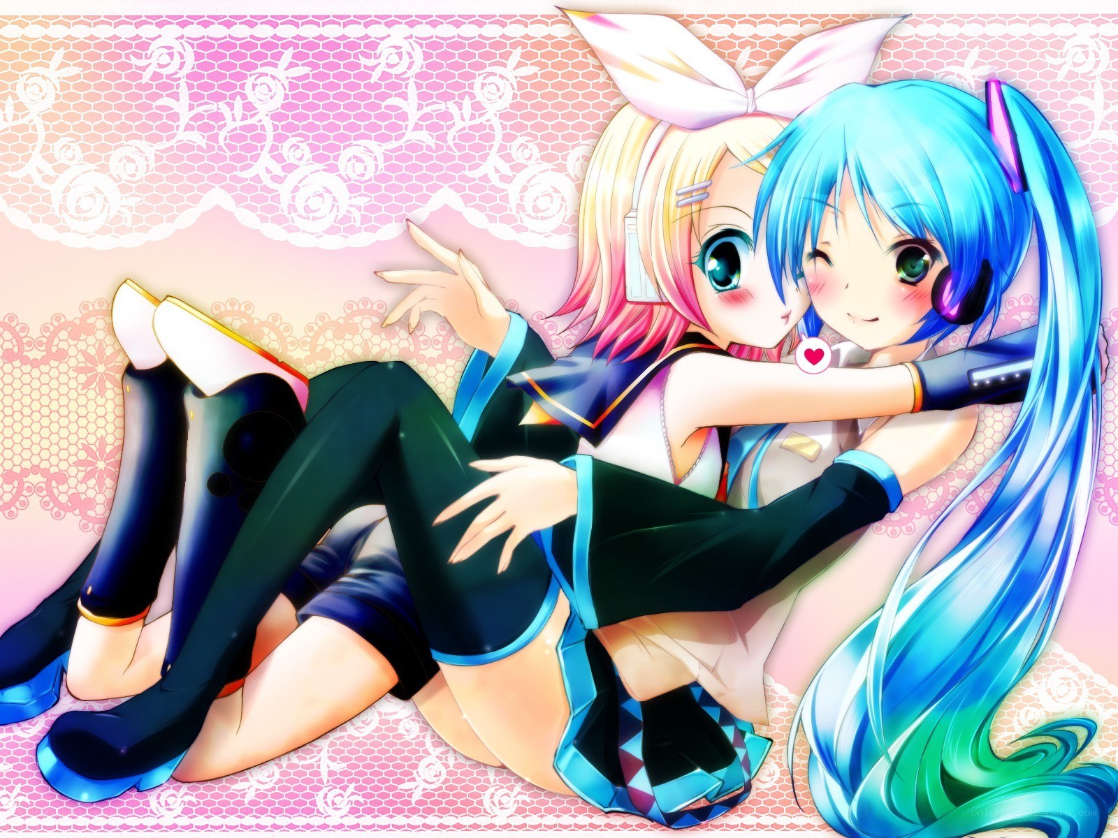 Hugging anime characters
