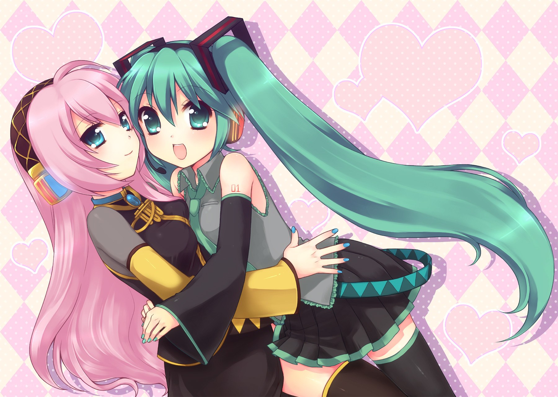 Hugging anime girls