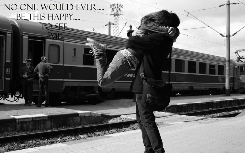 Hugging at the train station