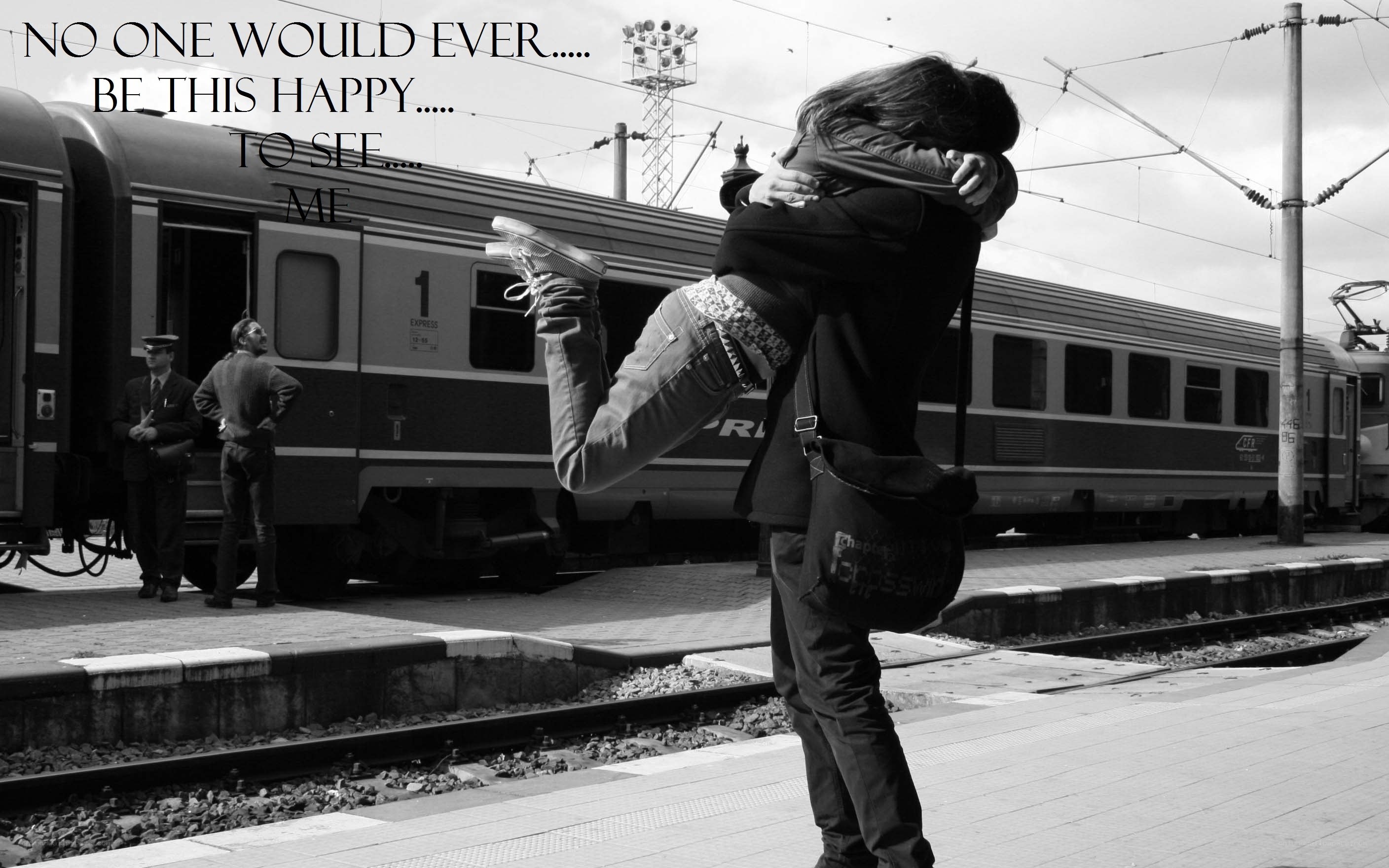Hugging at the train station