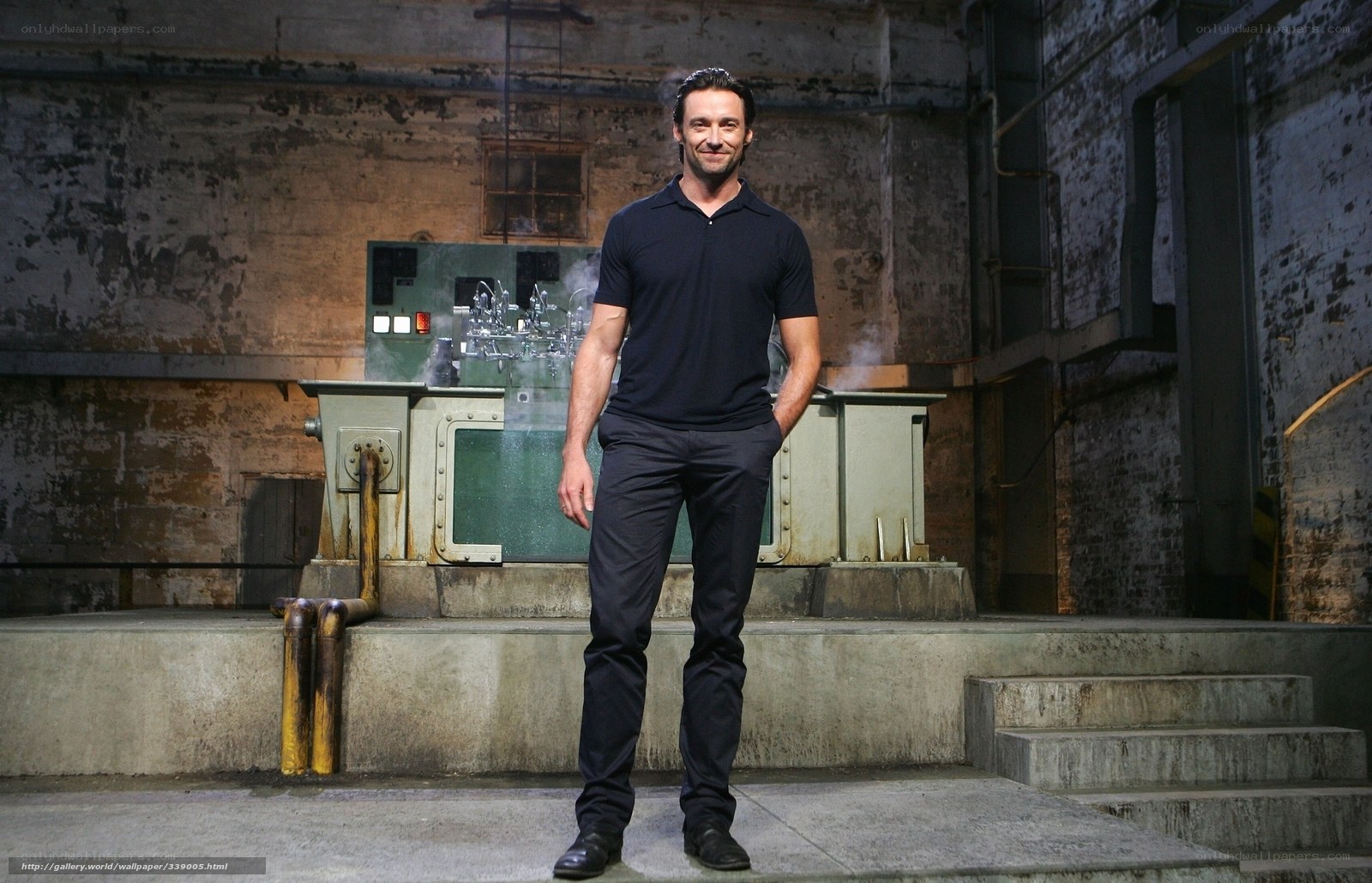 Hugh Jackman in industrial setting