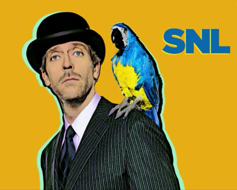 Hugh Laurie with parrot on SNL