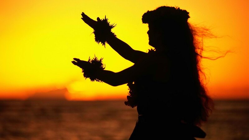 hula dancer at sunset