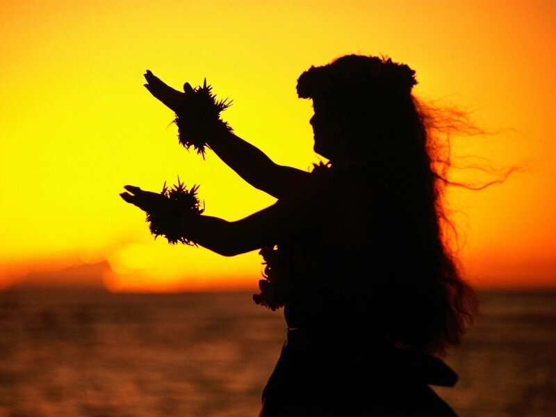 hula dancer at sunset