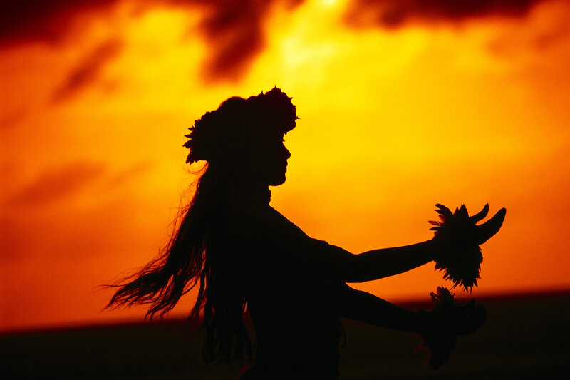 Hula dancer at sunset