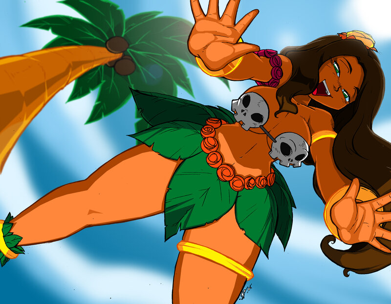 hula dancer with skulls