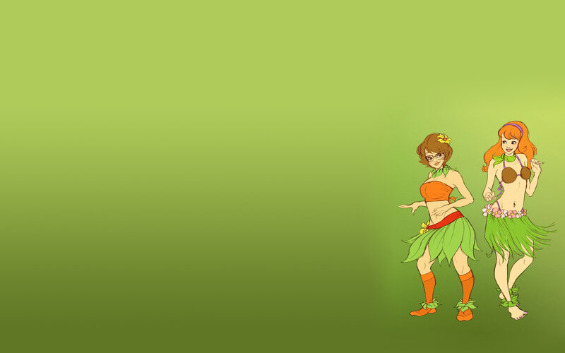 Hula dancers in tropical attire