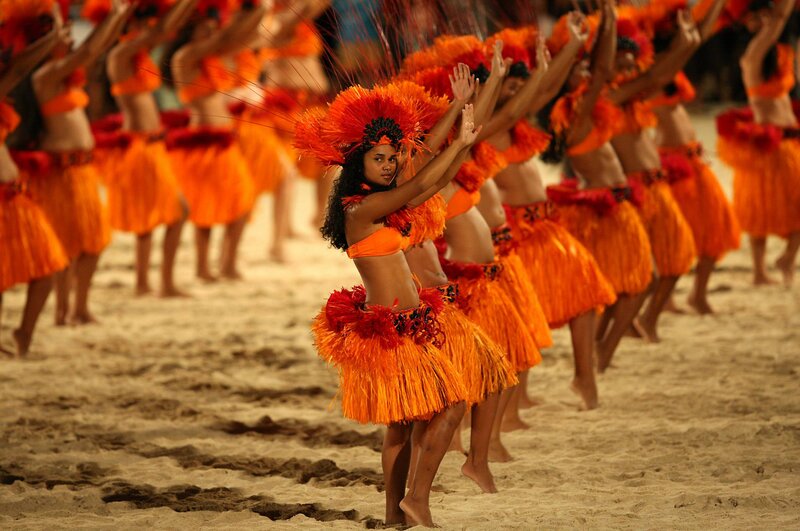 Hula Dancers on Beach — Orange