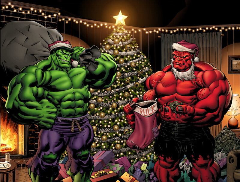 Hulk and Red Hulk at Christmas