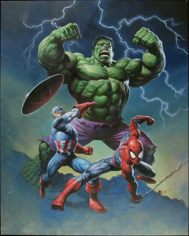 Hulk, Captain America, and Spider-Man in action