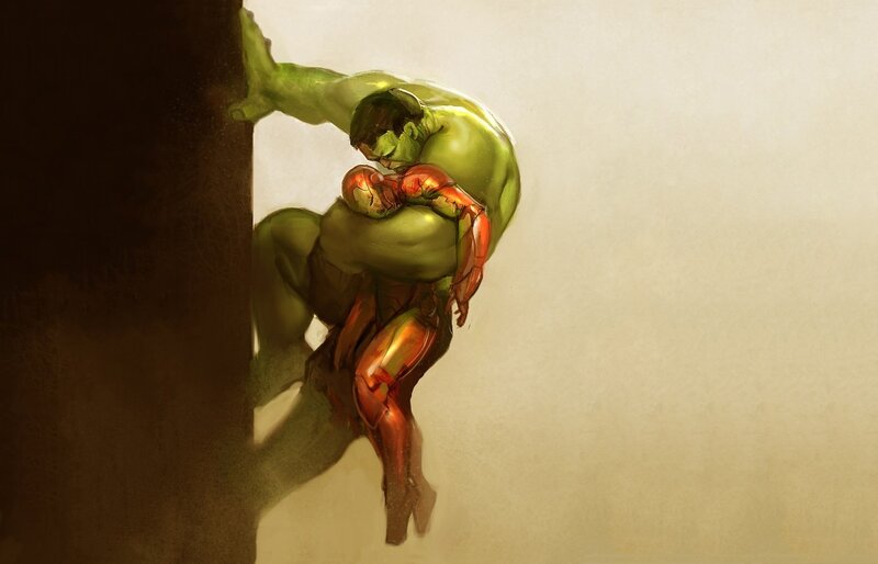 Hulk Holding Iron Man — Green