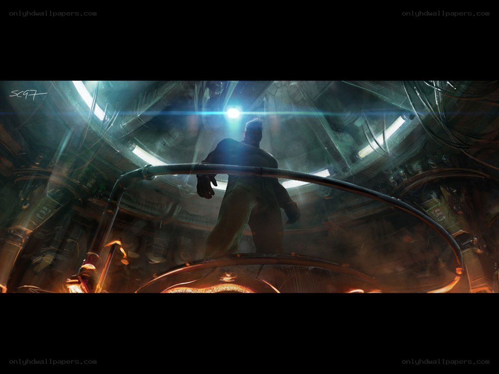 Hulk in a futuristic chamber