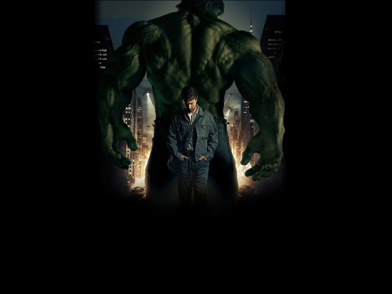 Hulk stands over man in city